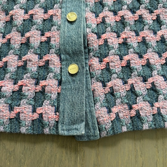 Sandro Amadora Dress Pink Blue Denim Trim Houndstooth Tweed Mini FR 36 US 4 - Picture 9 of 15